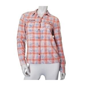 Hippie Laundry Womens SZ Small Shirt Plaid Tie Dye Orange Blue Cotton Button Up